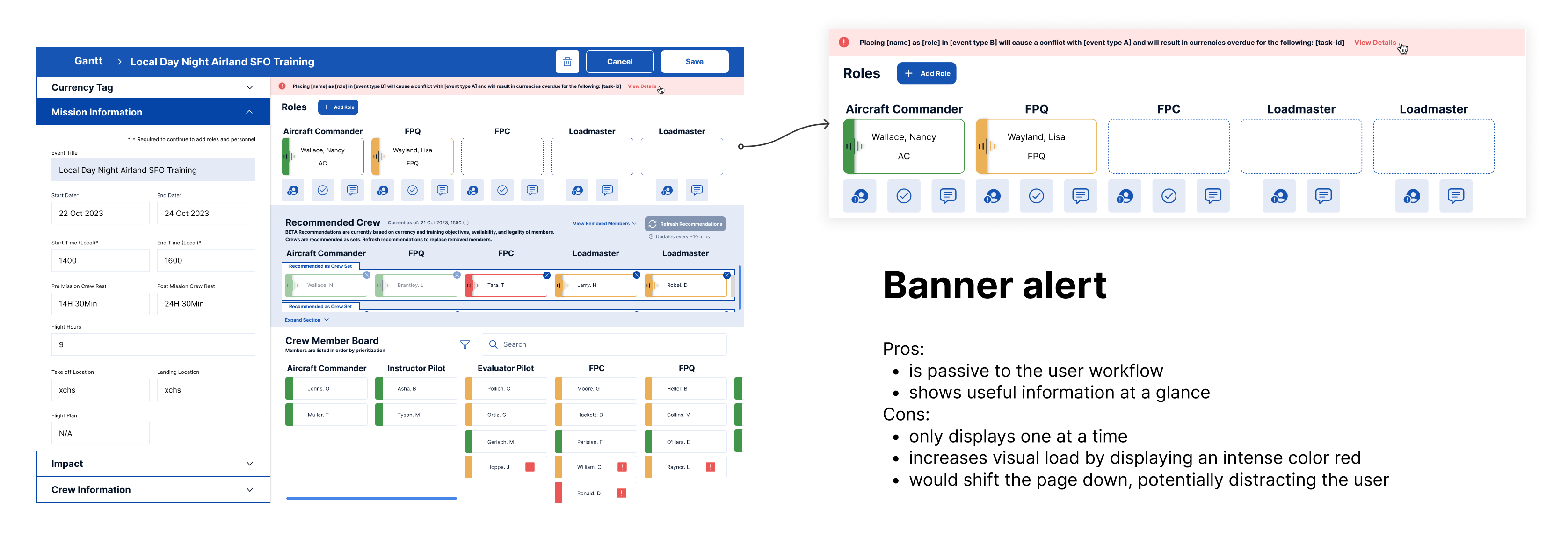Banner alert exploration for choices against AI recommendations