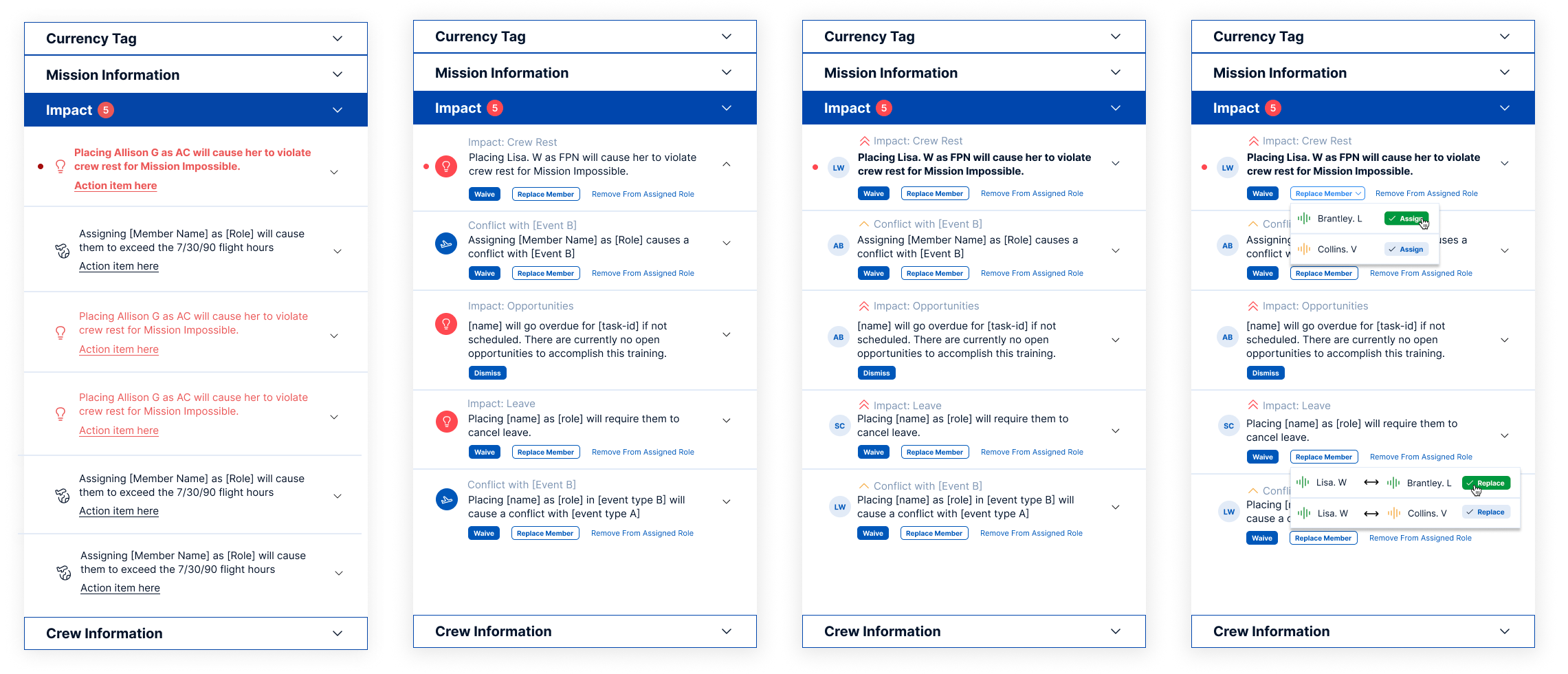 Evolution of sidebar designs for impact notifications